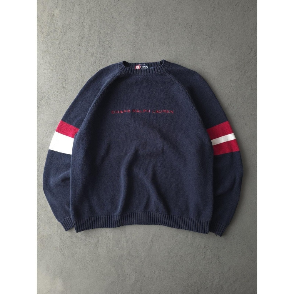Vintage 90s Y2K Chaps Ralph Lauren Blue Embroidered Logo Crewneck Sweater XL